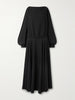 Balloon gathered draped cutout silk and wool-blend crepe maxi dress