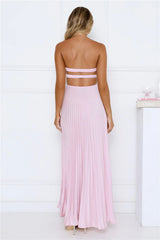 Secret Hues Strapless Pleated Satin Maxi Dress Blush