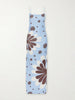 Kim ruched printed metallic jersey maxi dress