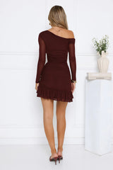 Serve The Look Mesh Long Sleeve Mini Dress Wine