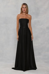 The Serina Strapless Satin Maxi Dress Black