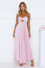 Secret Hues Strapless Pleated Satin Maxi Dress Blush
