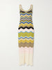 Scalloped striped crocheted cotton maxi dress