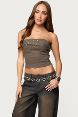 Nadiya Twill Belted Strapless Top