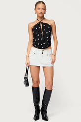 Chiffon Backless Cowl Neck Top