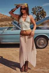 Sequin Plunge Neck Halter Top
