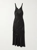 Asymmetric tiered silk-satin maxi dress