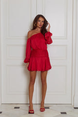 Cheeky Vibe Off Shoulder Mini Dress Red