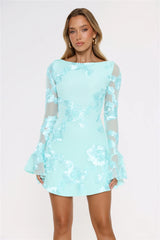 Love Breezy Long Sleeve Mesh Mini Dress Aqua