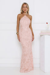 The Sparkling Muse Sequin Halter Maxi Dress Pink