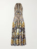 Tiered crystal-embellished printed jersey maxi dress