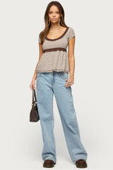 Sady Contrast Striped Babydoll Top