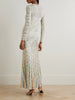 Draped striped sequined ribbed-knit maxi dress