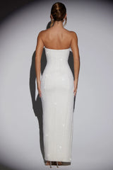 Embellished Bandeau Cowl Neck Maxi Dress in Snow