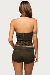Alita Stretchy Denim Halter Top