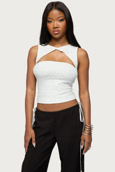 Elisia Twist Cutout Flower Lace Top