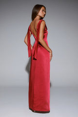 Twilight Soirée Halter Satin Maxi Dress Pink