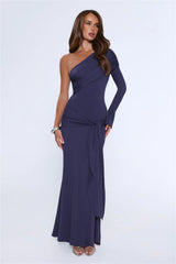 Night Starflower One Shoulder Maxi Dress Navy