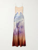 Adolphine printed lace-trimmed silk-satin maxi dress