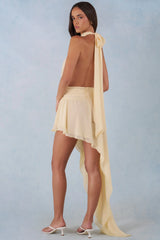 Halterneck Asymmetric Maxi Dress in Butter Yellow