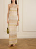One-shoulder sequin-embellished striped metallic crochet-knit maxi dress
