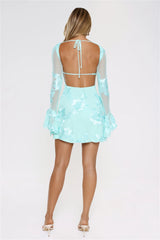 Love Breezy Long Sleeve Mesh Mini Dress Aqua
