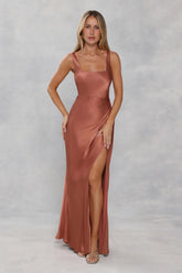 The Evelina Satin Maxi Dress Bronze