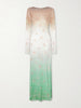 Open-back dégradé embroidered metallic crochet-knit maxi dress