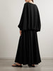 Balloon gathered draped cutout silk and wool-blend crepe maxi dress