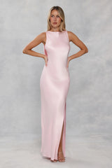 The Blaire Backless Satin Maxi Dress Light Pink
