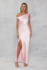 The Clover Off Shoulder Satin Maxi Dress Light Pink