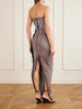 Distressed paneled stretch-denim maxi dress