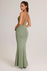 Modal Plunge Backless Maxi Dress in Sage Green