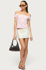 French Terry Striped Off Shoulder Top