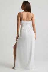 Shirred Camisole Maxi Dress in White