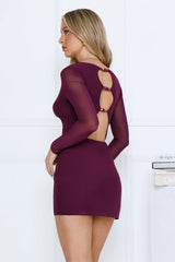 Desire High Long Sleeve Mini Dress Plum