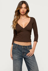 Cassisy Quarter Sleeve Wide V Neck Top