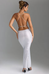 Embellished Cut-Out Backless Maxi Dress in White