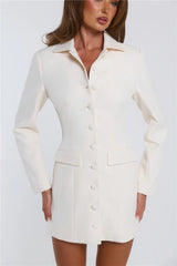 Preppy Perfection Long Sleeve Tailored Mini Dress Cream