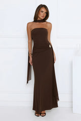 Day To Night Luxe Strapless Maxi Dress Chocolate