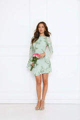 Love Notes Only Long Sleeve Mini Dress Sage