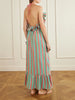 Ruffled tiered striped cotton halterneck maxi dress