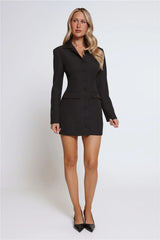 Preppy Perfection Tailored Long Sleeve Mini Dress Black