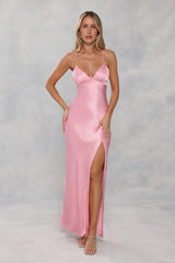 The Sophia Satin Maxi Dress Candy Pink