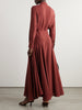 Asymmetric gathered silk-crepe maxi shirt dress