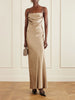 Open-back draped silk-satin maxi dress