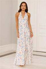Parade Of Petals Halter Satin Maxi Dress Floral