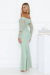 Glam Mesh Off-Shoulder Maxi Dress Mint