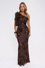 Fleur Flair One Shoulder Maxi Dress Chocolate
