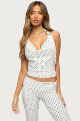 Eloisa Polka Dot Buckle Halter Top